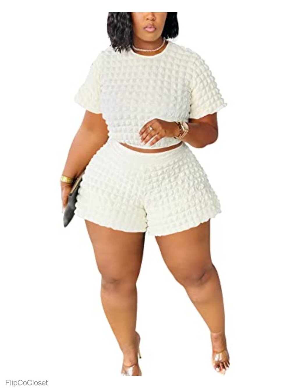 Women's Summer Two Piece Outfit Crop Top Short Set Dressy Casual
